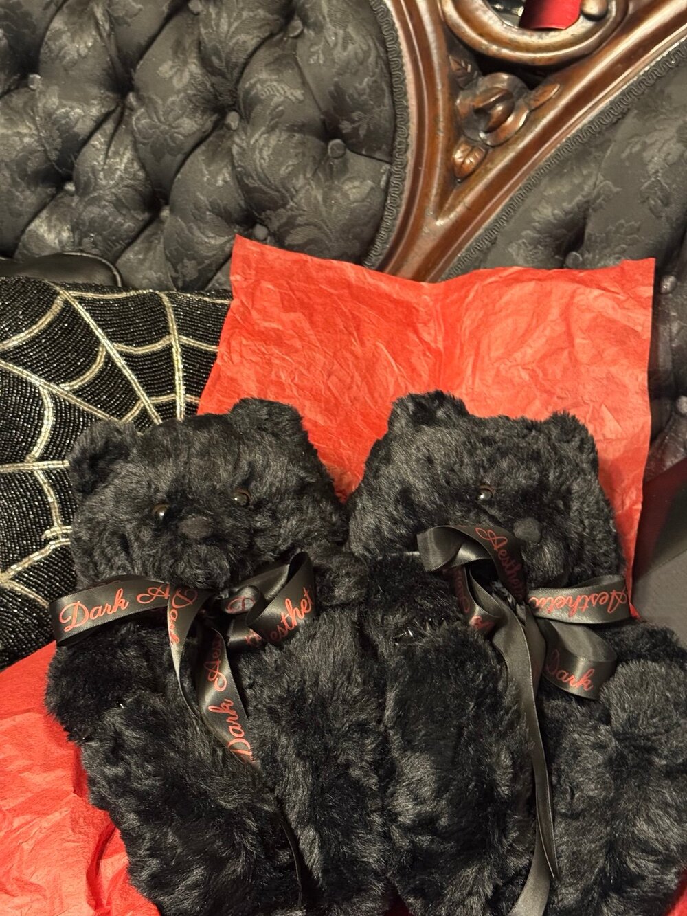 Dark Aesthetic Plush Bedroom Slippers — One Size (6–10)